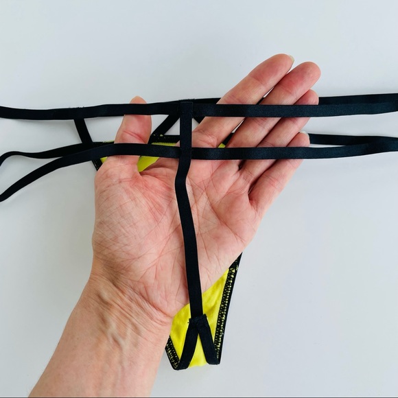 Yellow Mesh G-String with Black Detailing - Picture 12 of 16